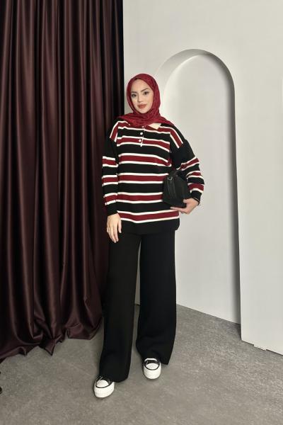 Çizgili Polo Yaka Takım Siyah