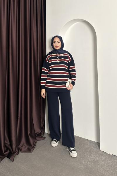 Çizgili Polo Yaka Takım Lacivert