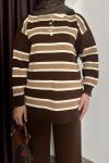 Çizgili Polo Yaka Takım  Kahverengi