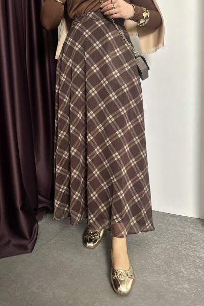 Ekose Tül Etek Kahverengi