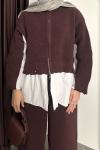 Gömlek Detay Triko Takım  Bordo