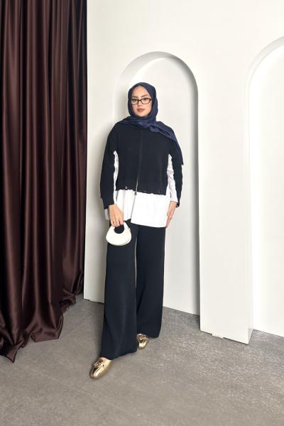 Gömlek Detay Triko Takım Lacivert