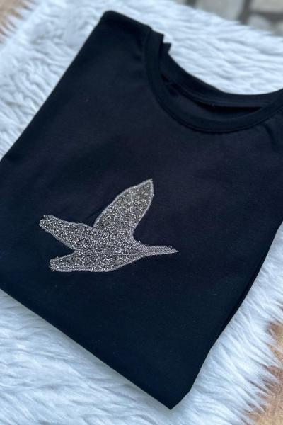 Bymn  Gümüş Renk Kuşlu Tişört İçlik Siyah