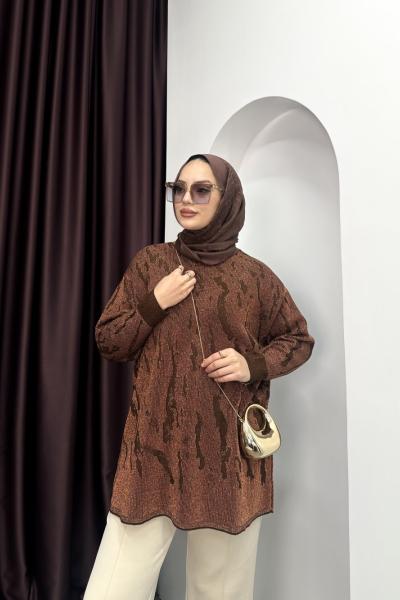 Simli Triko Kazak Kahverengi