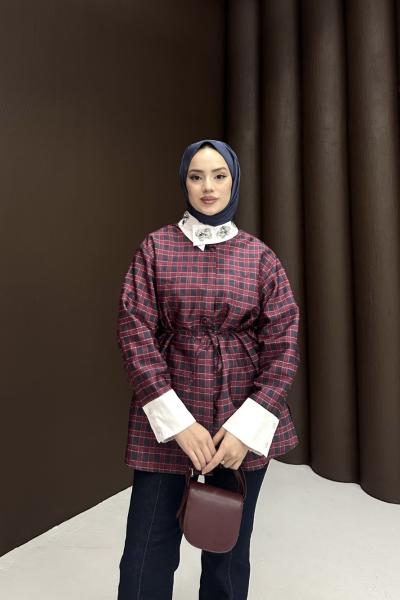 Taş Detay Ekose Ceket Ekose Lacivert