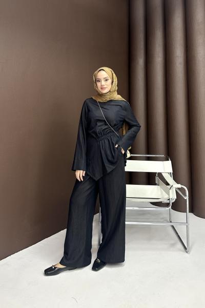 Büzgü Detay Kot Takım Siyah