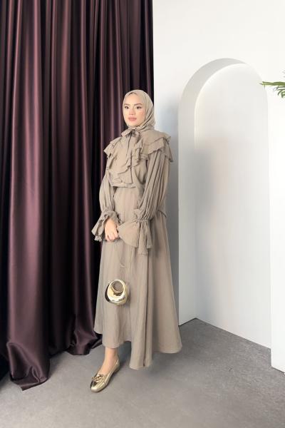 Volanlı Etek Takım Bej