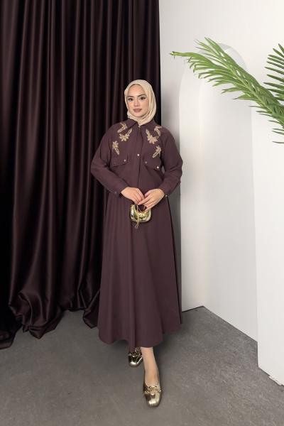 Nakış İşlemeli Takım Mürdüm