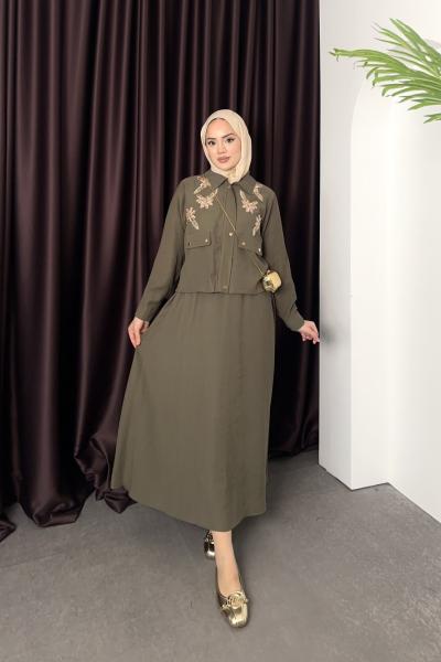 Nakış İşlemeli Takım Haki