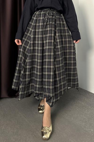 Ekose Asimetrik Etek Ekose Lacivert