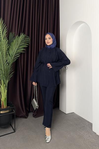 Nervürlü Tensel Takım Lacivert