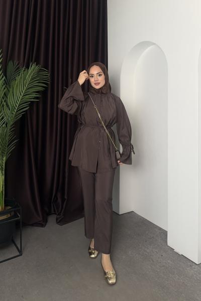 Nervürlü Tensel Takım Kahverengi