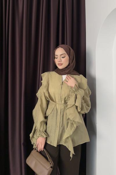 Melsa Volanlı Gömlek Yağ Yeşili