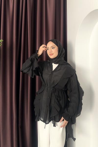 Melsa Volanlı Gömlek Siyah