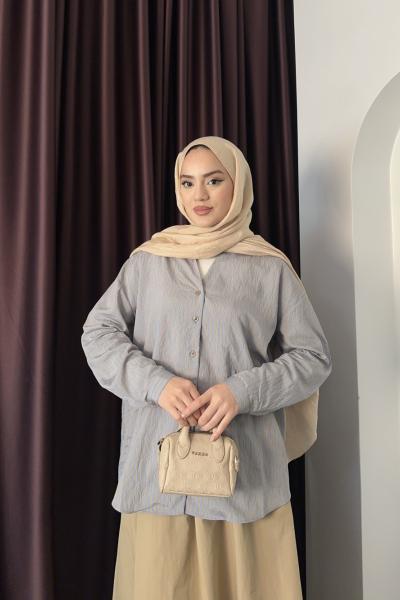 Çizgili Gömlek Ekru Çizgili