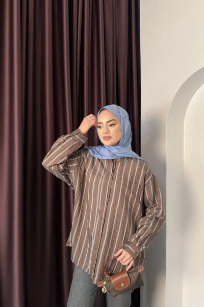 Çizgili Gömlek Kahverengi Çizgili