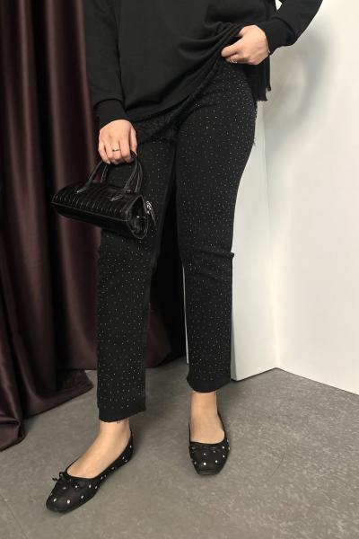 Işıltılı Taşlı Jean Siyah