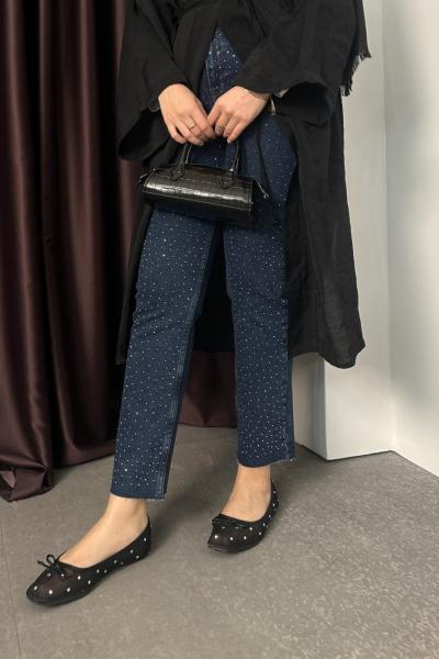 Işıltılı Taşlı Jean Mavi