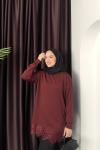 Dantel Detay Triko Bordo