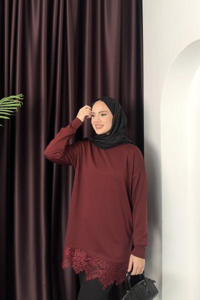 Dantel Detay Triko Bordo