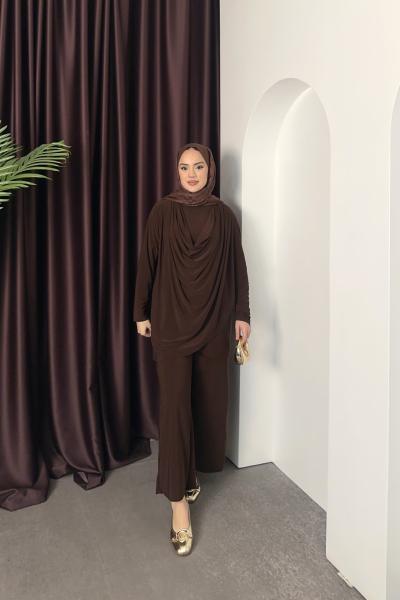 Drape Dökümlü Takım Kahverengi