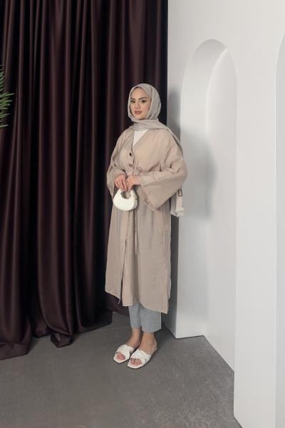 Düğme Detay Kimono Bej
