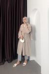 Düğme Detay Kimono Bej