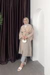 Düğme Detay Kimono Bej