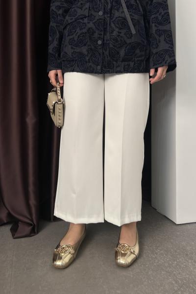 Krep Düz Kesim Pantolon Beyaz