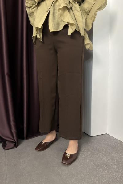 Krep Düz Kesim Pantolon Acı Kahve