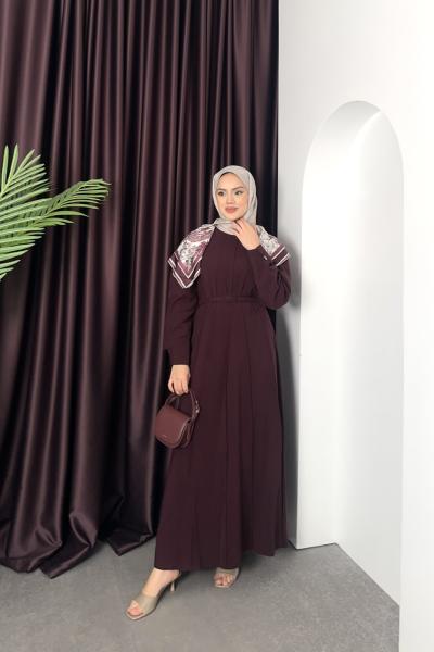 Fularlı Flora Elbise Bordo