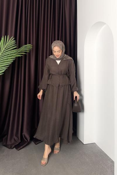 Müslin Etekli Takım Kahverengi