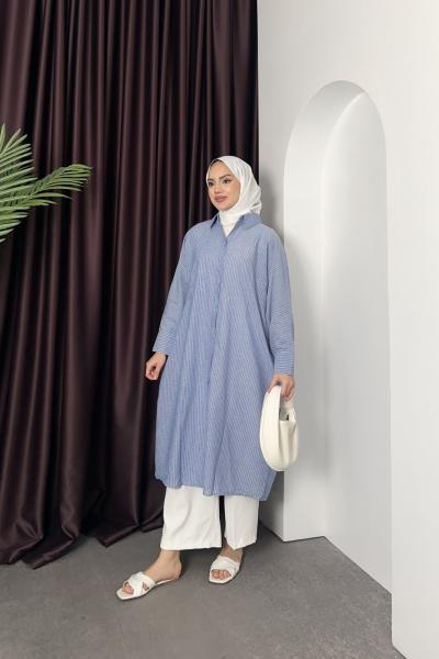 Mavi Beyaz Çizgili Tunik Çizgili Mavi