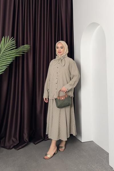 Fularlı Pötikare Takım Haki Bej