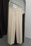 Krep Düz Kesim Pantolon  Krem