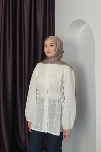 Pamuk Nakışlı Gömlek Beyaz