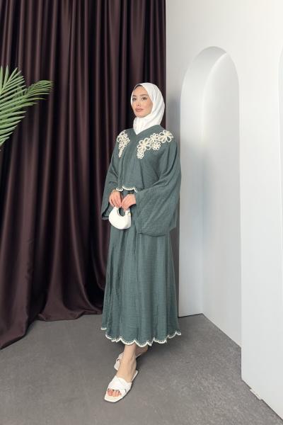 Çiçek İşlemeli Takım Mint Yeşili