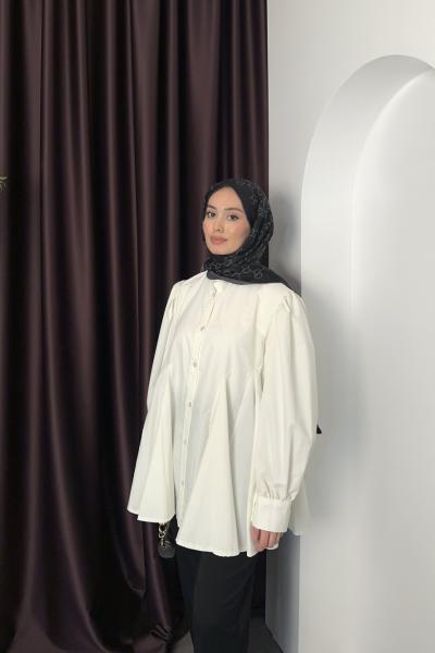 Pileli Kloş Gömlek Beyaz