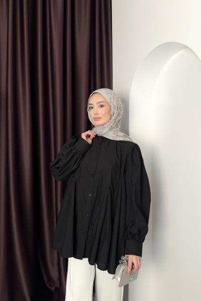 Pileli Kloş Gömlek Siyah