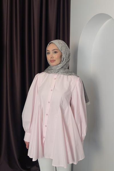 Pileli Kloş Gömlek Açık Pembe