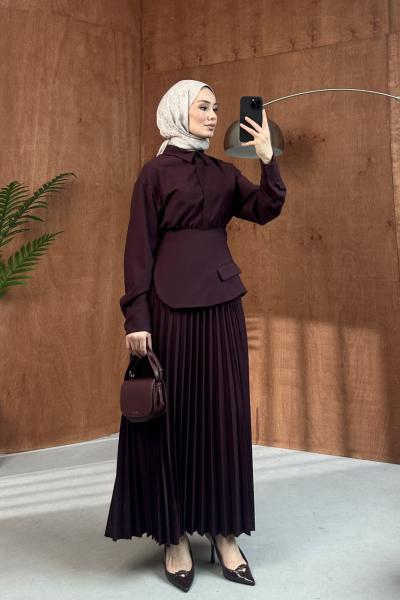 Vakar Aksesuarlı Elbise  Bordo