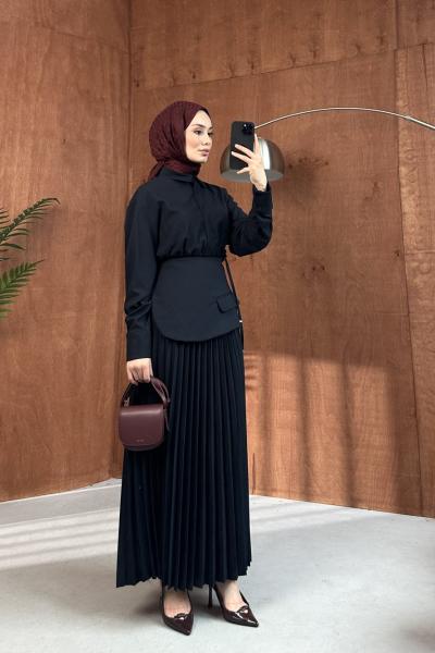 Vakar Aksesuarlı Elbise  Lacivert