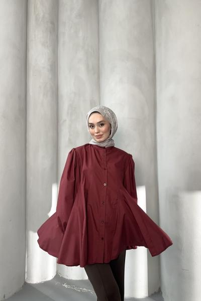 Pileli Kloş Gömlek Bordo