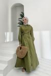 Çapraz Düğmel Elbise Fıstık Yeşili