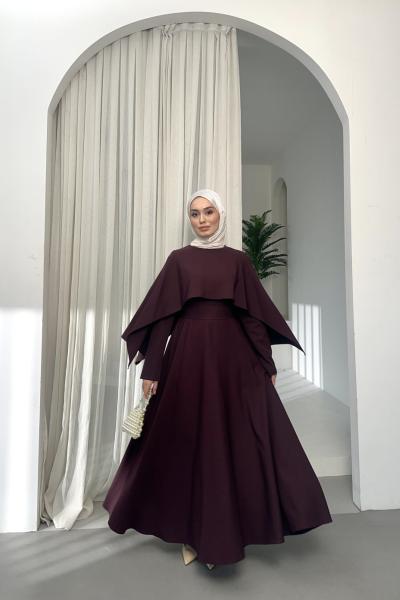 Pelerin Yaka Elbise Mürdüm