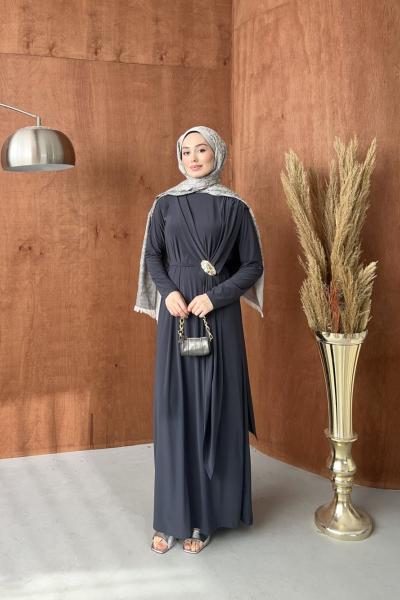 Sandy Tokalı Elbise Antrasit