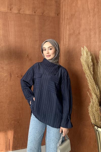 Yakası Detaylı Gömlek Lacivert