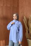 Yakası Düğmeli Gömlek Mavi