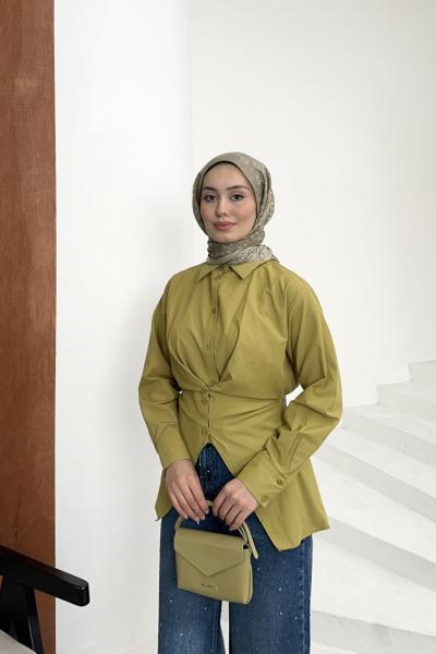 Belden Oturtmalı Gömlek Yağ Yeşili