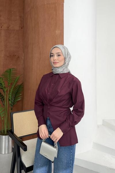 Belden Oturtmalı Gömlek Bordo